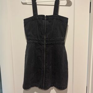 Black/Charcoal Denim Zip-Front Mini Dress